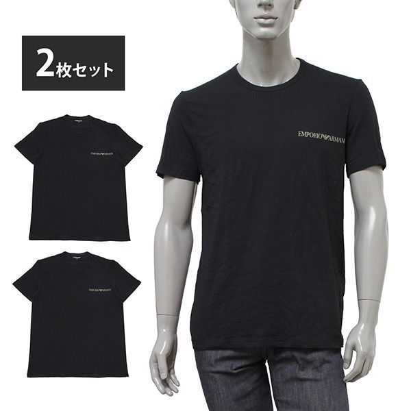 エンポリオアルマーニ EMPORIO ARMANI メンズ Tシャツ 半袖 アンダーウェア 2枚セット 2P【ブラック×2】 EM000391 AF10779 MC005/m-tops