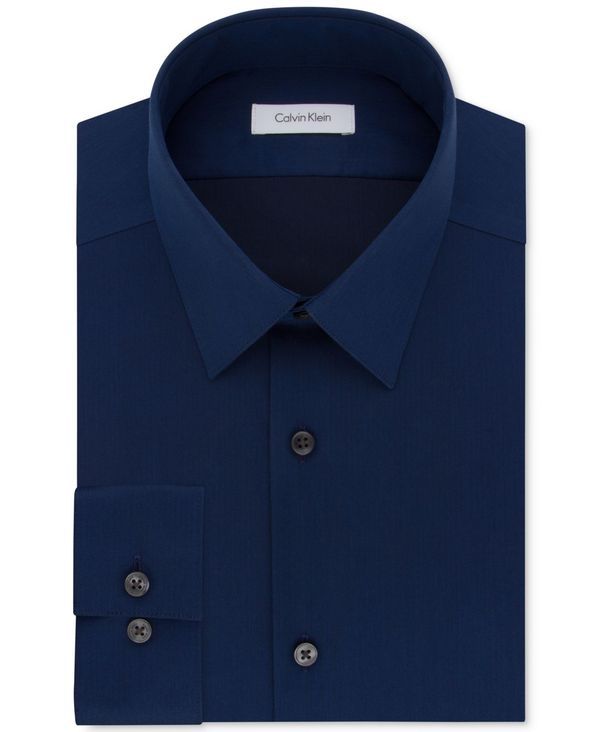 カルバンクライン メンズ トップス シャツ Calvin Klein Mens SlimFit NonIron Herringbone Dress Shirt Blue Velvet ブルー