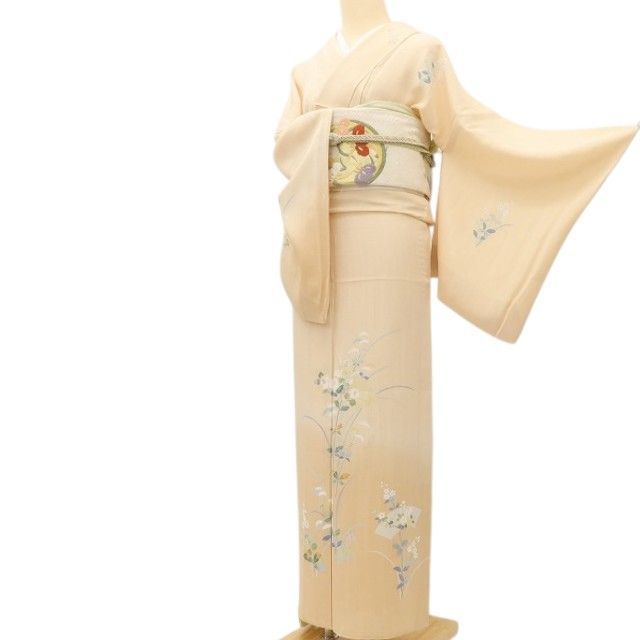 ｍ2008＊正絹 単衣 絞り柄 作家物落款 居敷当て付 手縫い仕立て 訪問着 百華❀Y5143◇美品 手描き友禅 夏着物 縫い一つ紋 変わり絽 正絹 居敷