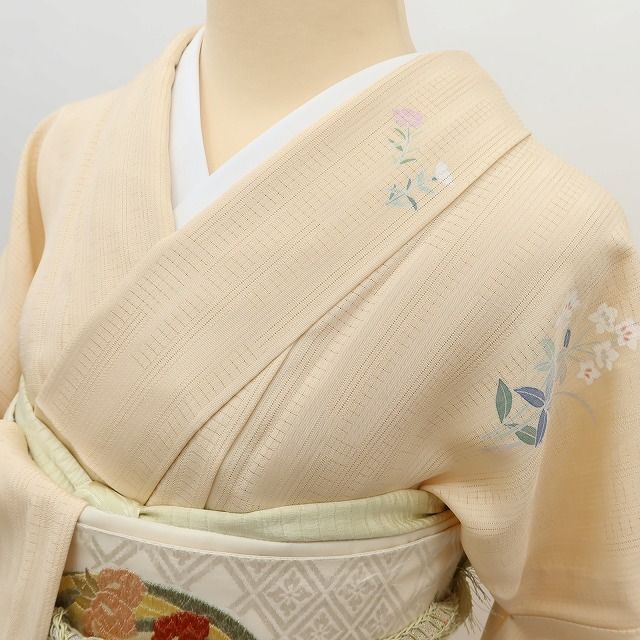 ｍ2133＊美品 正絹 縫い一つ紋 松 松葉 手縫い仕立て 訪問着 百華❀Y5143◇美品 手描き友禅 夏着物 縫い一つ紋 変わり絽 正絹 居敷