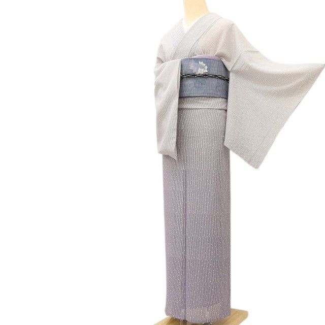 【単衣】正絹　紬お着物　縞柄　居敷当てあり 百華❀Y5138◇夏着物 縦縞 絽 正絹 居敷当て付き 手縫い仕立て 付下げ