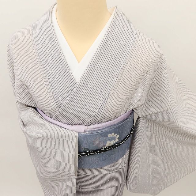 百華❀Y5138◇夏着物 縦縞 絽 正絹 居敷当て付き 手縫い仕立て 付下げ