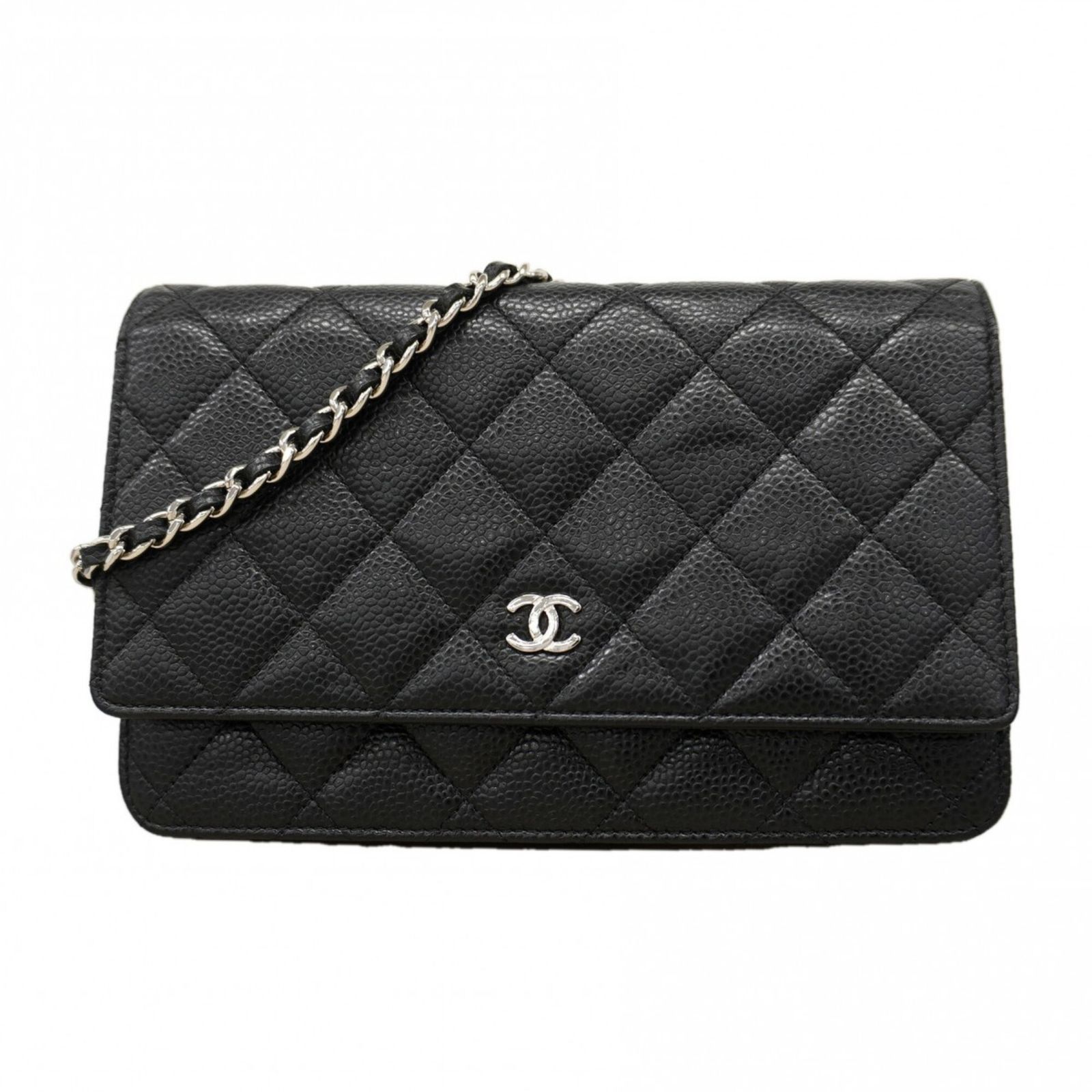 シャネル(Chanel) シャネル 財布・ショルダーウォレット マトラッセ チェーンショルダー キャビアスキン ブラック レディース