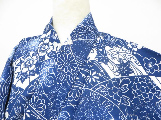 【京松】浴衣 綿絽 着物 美品 身丈約156cm 裄丈約65.5cm r8z06-165