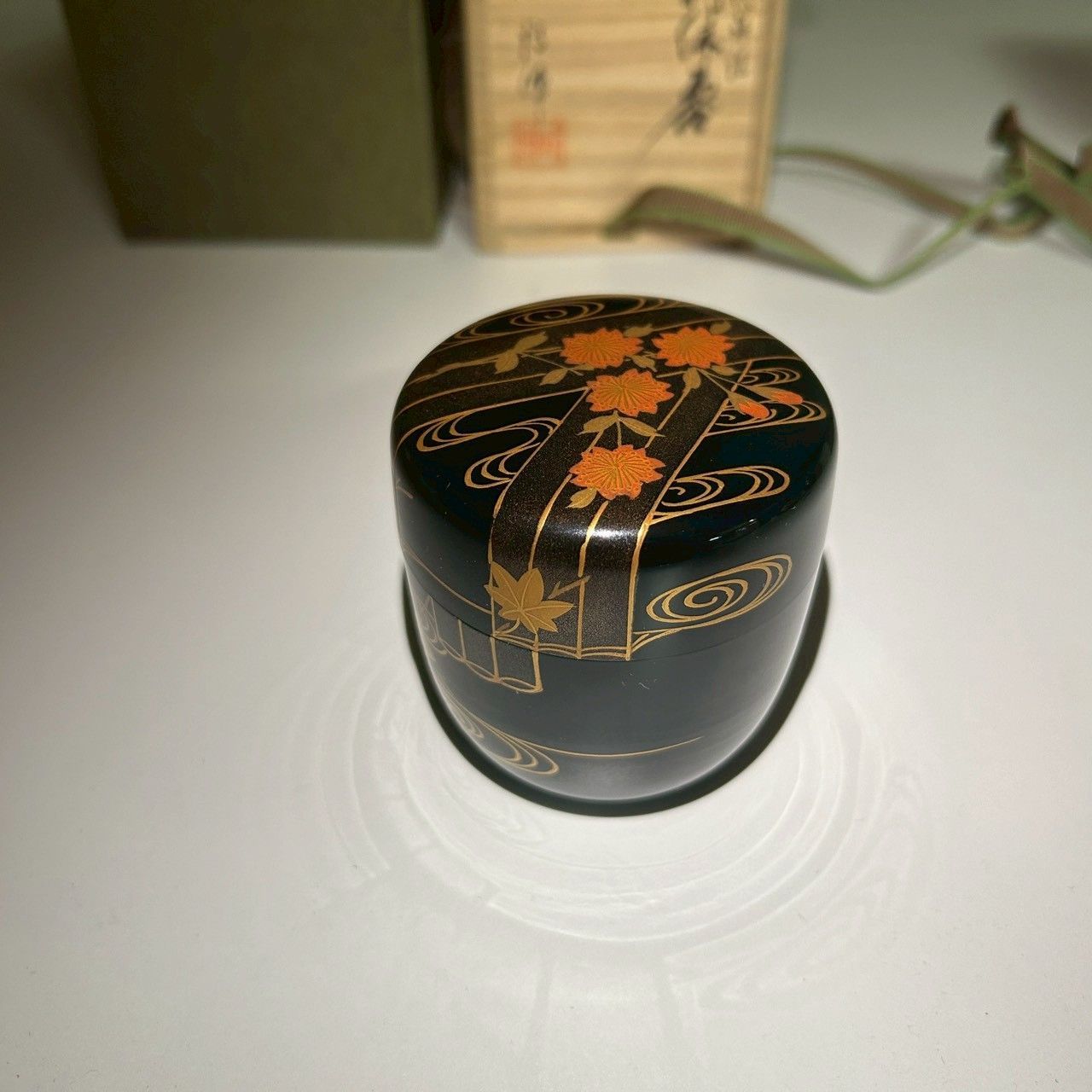 花筏蒔絵 利休棗 共箱付 村田秀峰 茶道具 棗 漆器 蒔絵 茶器【stage-4】