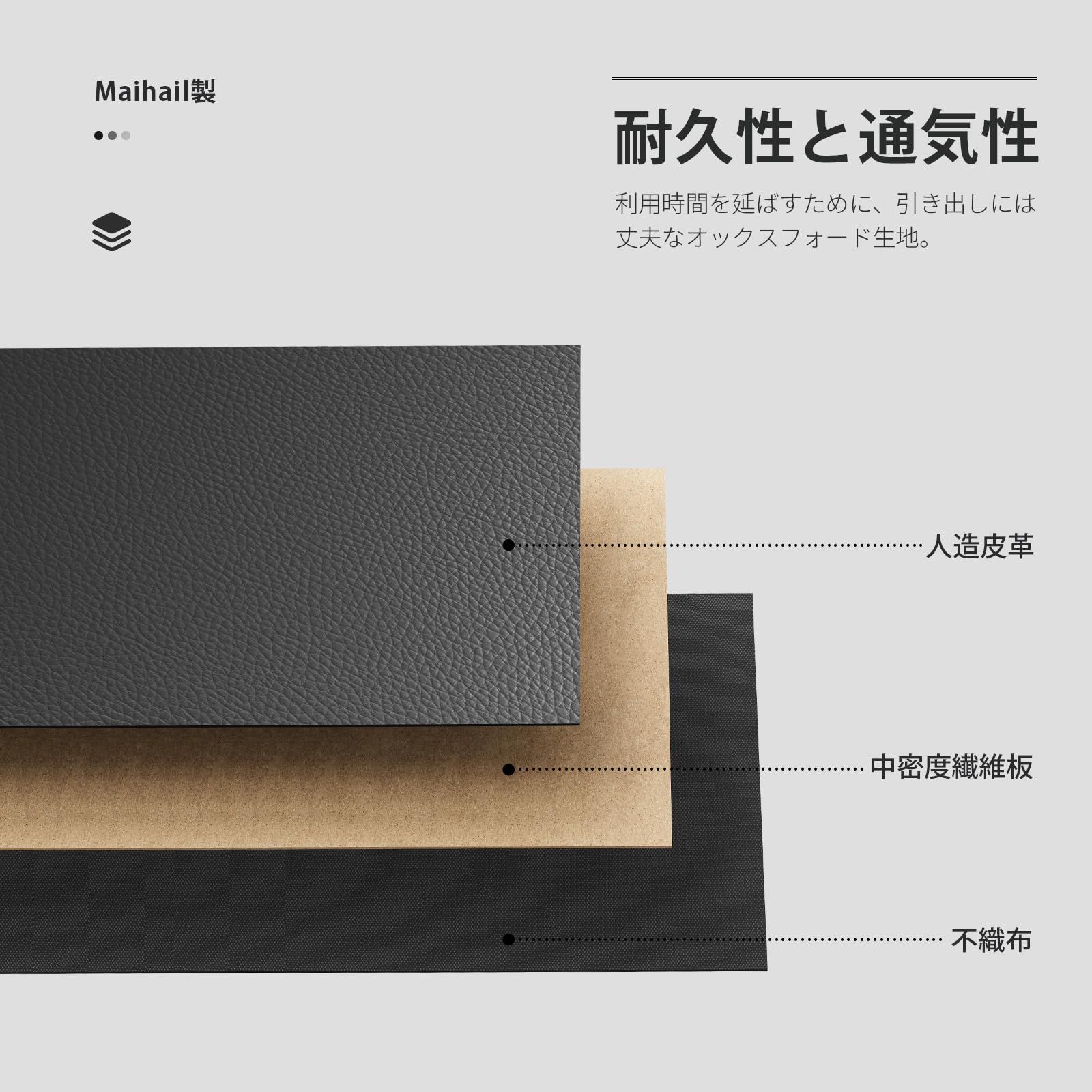 パソコンデスク pcデスク 幅150cm×奥行50cm 勉強机 学習机 机 布製引き出し付き ゲーミングデスク パソコン机 Maihail 収納ラック付き 黒