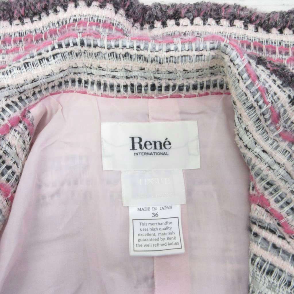ルネ Rene ツイードジャケット ノーカラージャケット ブルゾン 絹