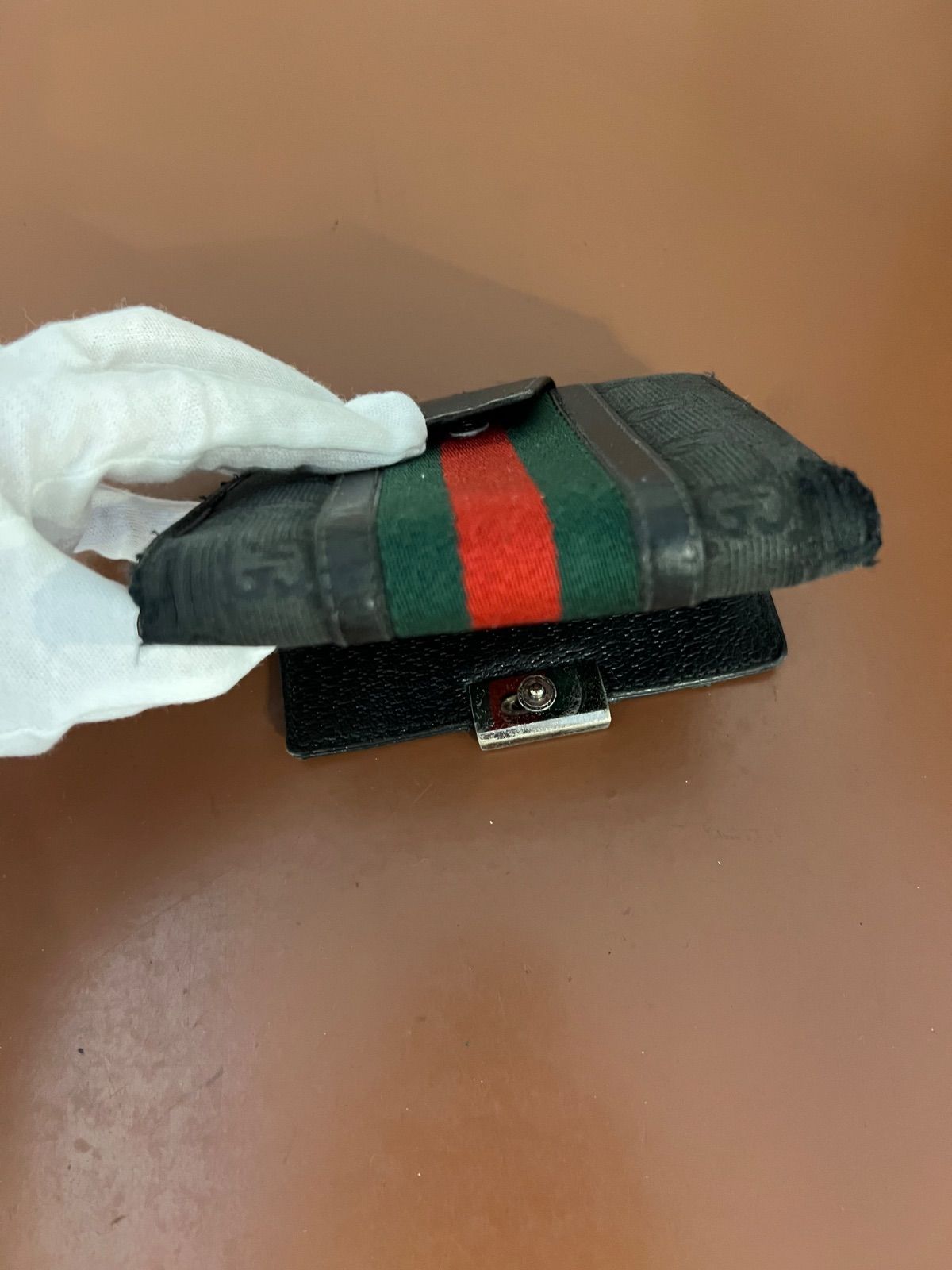 GUCCI グッチ GGキャンバス シェリーライン コンパクト 二つ折り財布