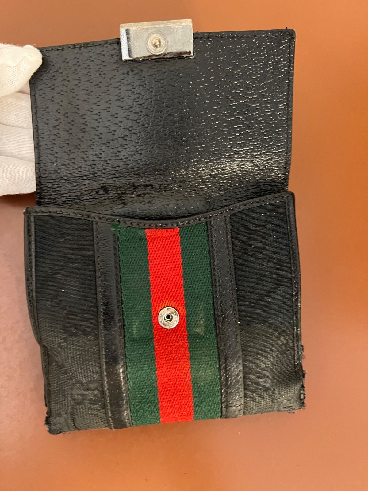 GUCCI グッチ GGキャンバス シェリーライン コンパクト 二つ折り財布