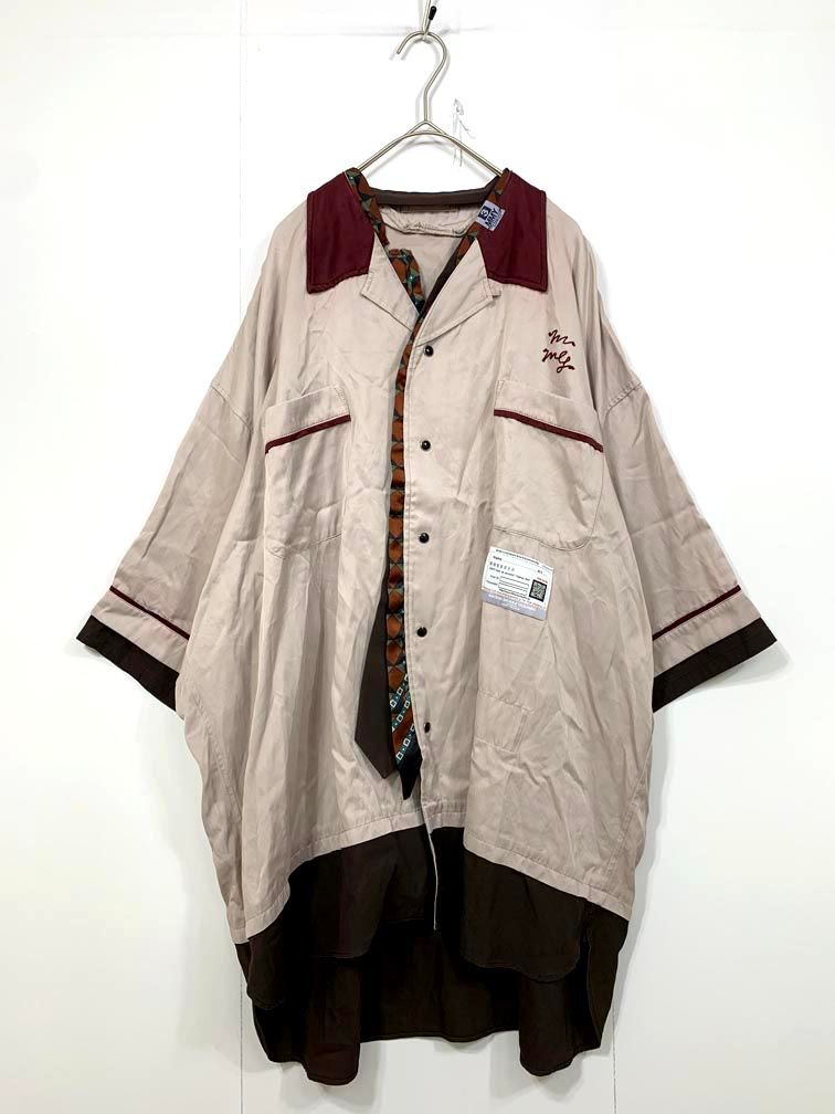 MIHARA YASUHIRO ミハラヤスヒロ Mix layered bowling shirt ミックスレイヤードボーリング シャツ size46/ベージュ ■◆◎メンズ