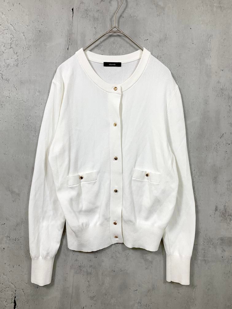 美品 allureville アルアバイル 金ボタン 長袖 レーヨン ポケットクルー カーディガン size2/白 ■■◎レディース