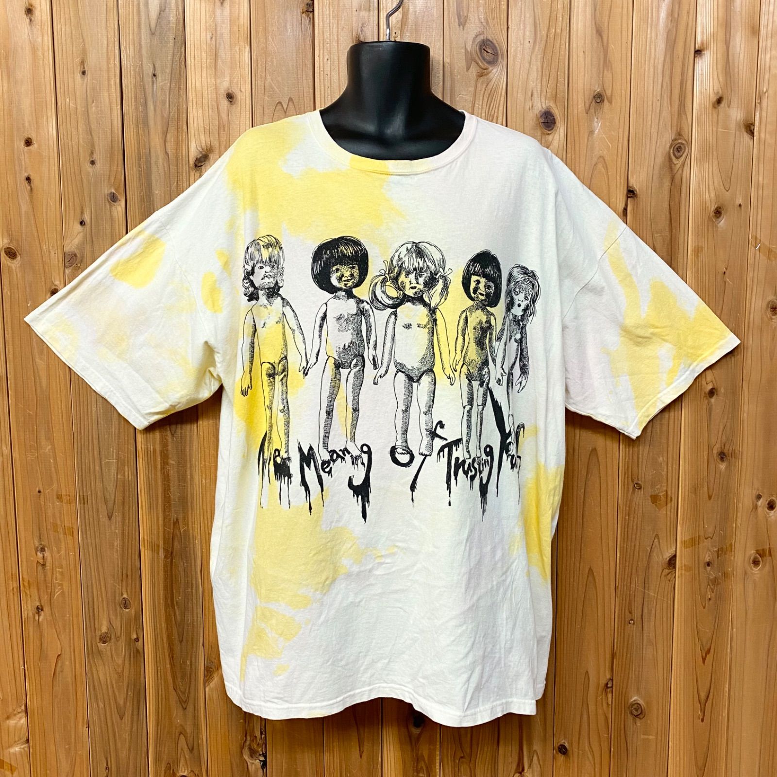 《ヴィンテージ✨日本製》HIRO ヒロ (現 KIDILL キディル) ビッグプリント 半袖 Tシャツ タイダイ柄 人形プリント オーバーサイズ コットン100% メンズ フリーサイズ イエロー