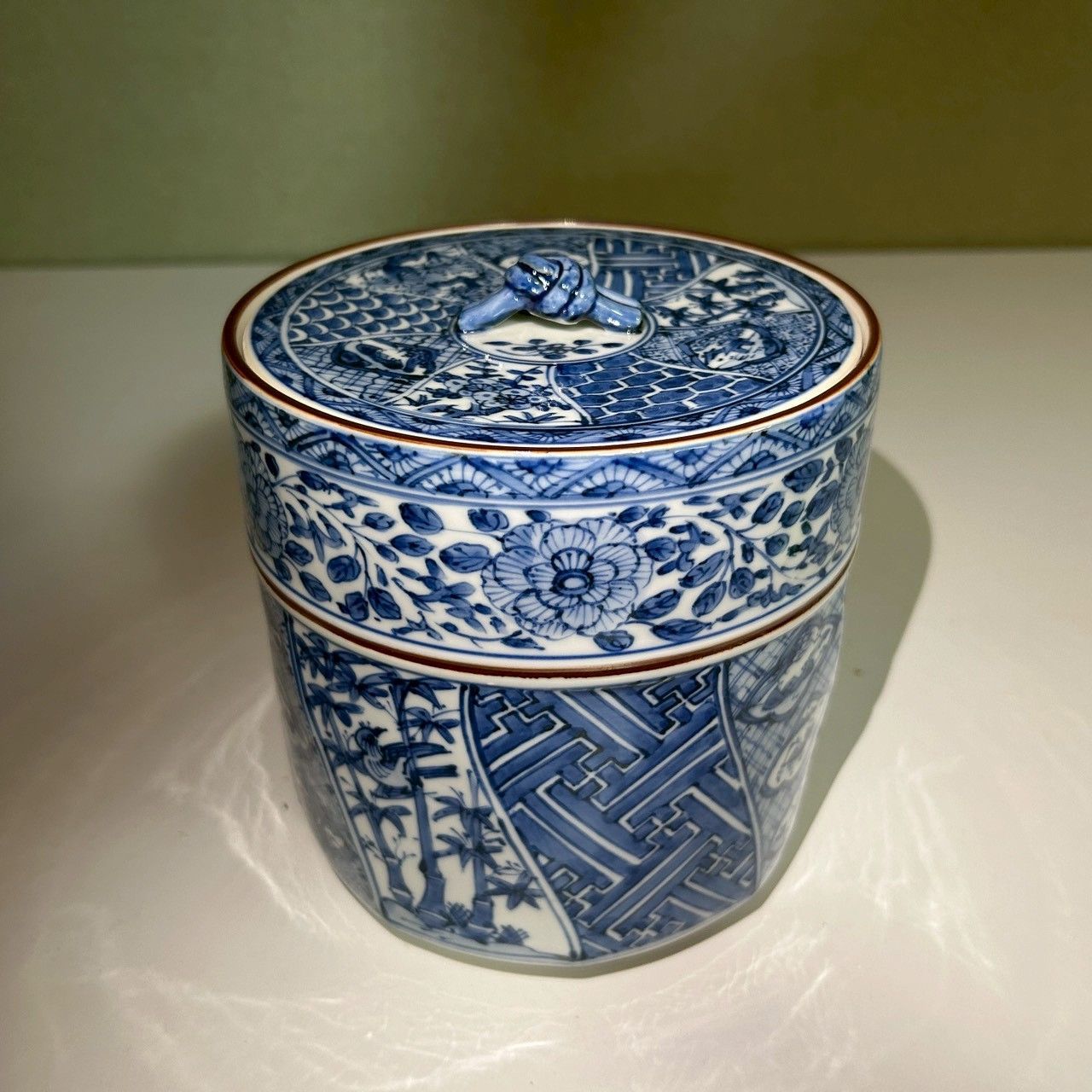 平戸嘉祥 染付蓋物 菓子器 茶道具 有田焼 平戸焼 古美術【stage-7】