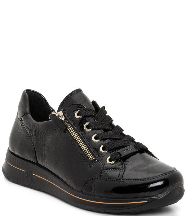 アラ レディース シューズ スニーカー レザー ara Oleanna Patent Leather Side Zip Sneakers Black ブラック