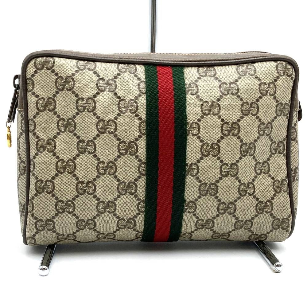GUCCI グッチ クラッチバッグ セカンドバッグ ポーチ GGスプリーム シェリー ブラウン オールド ヴィンテージ レディース
