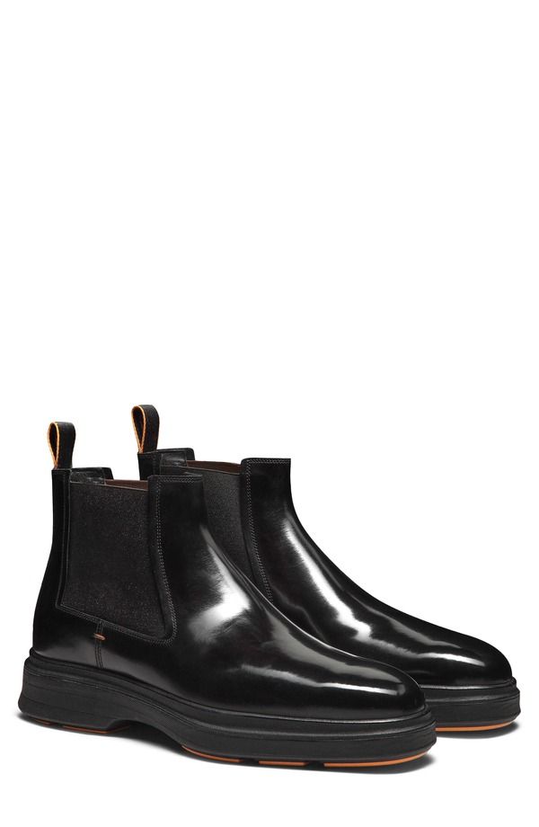 サントーニ メンズ シューズ ブーツ・レインブーツ チェルシーブーツ チェルシー Santoni Lug Sole Chelsea Boot BlackN01 ブラック