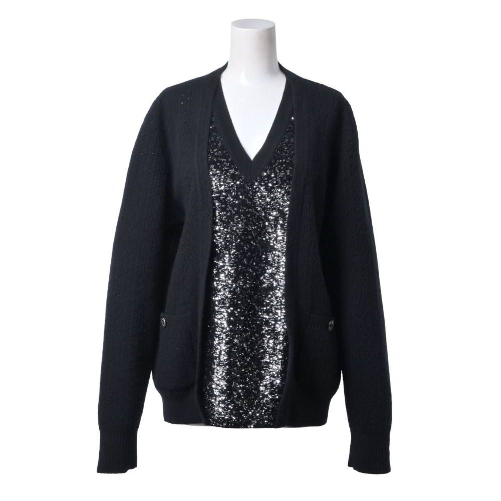 CHANEL P49972K06350 アンゴラ混 スパンコール レイヤード ニットカーディガン