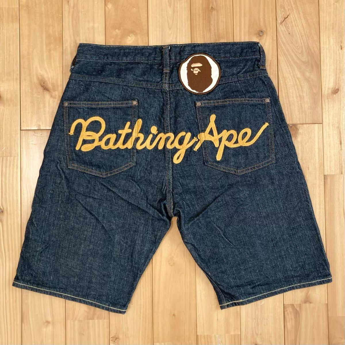 BAPE LOGO 刺繍 デニム ハーフパンツ Sサイズ a bathing ape denim