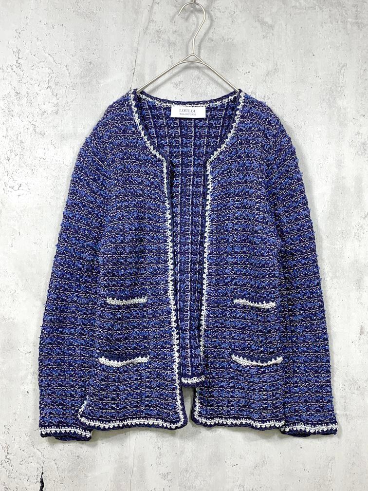 Loulou Willoughby ルルウィルビー オケージョン アビゲイルツィード カーディガン size2/紺 ■■◎レディース
