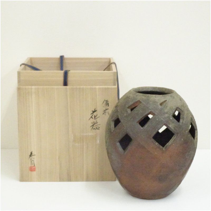 備前焼　森泰司造　花器（共箱） 花瓶 生け花 花入れ おしゃれ フラワーベース 華道 華道具 茶道具 茶道 生花 花生け インテリア 5,600円