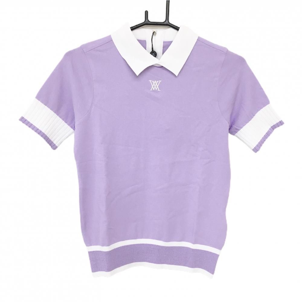 ☆ANEW GOLF☆ アニュー　SS半袖ニット 新品】アニューゴルフ 襟付き半袖セーター パープル×白 ニット
