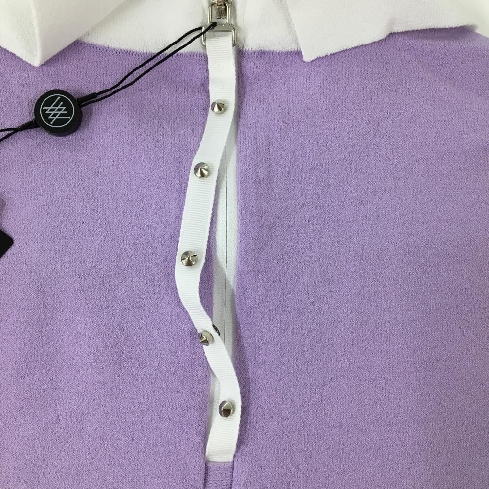 ☆ANEW GOLF☆ アニュー　SS半袖ニット 新品】アニューゴルフ 襟付き半袖セーター パープル×白 ニット