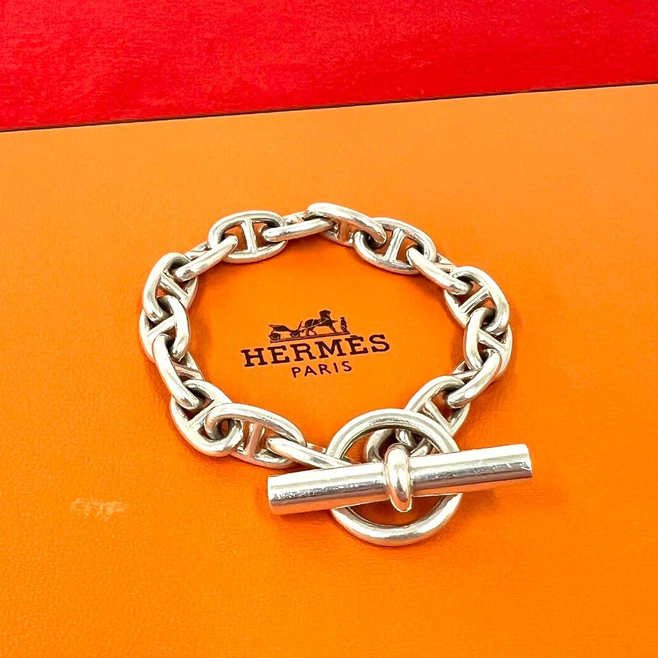 極 美品 HERMES エルメス 筆記体ロゴ ヴィンテージ シェーヌダンクル