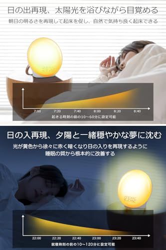 目覚まし時計 光 目覚ましライト 【Bluetooth音楽・休日/平日アラーム設定】 めざまし時計 大音量 日の出＆日没シミュレーション搭載 8種類自然音・20段階明るさ調整・16段階音量調節 光で起きる 置きどけい RGB/虹色ライト 光目 ff849eb7