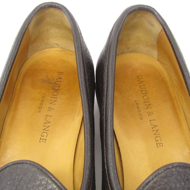 BAUDOIN&LANGE ボードインアンドランジ 41 ベルジャンローファー シュリンクカーフ シボ革 ラバー張りソール ダークブラウン 35005679 BAUDOIN&LANGE ボードインアンドランジ 41 ベルジャンローファー シュリンクカーフ シボ革 ラバー張りソール ダークブラウン 35005679