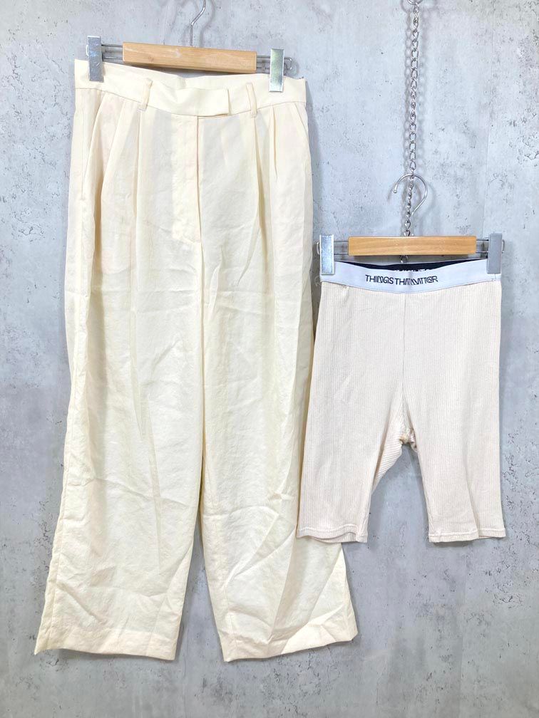 THINGS THAT MATTER シングスザットマター COMPRESSION SHORTS & TUCK WIDE PANTS パンツ size1/アイボリー ■■◎レディース