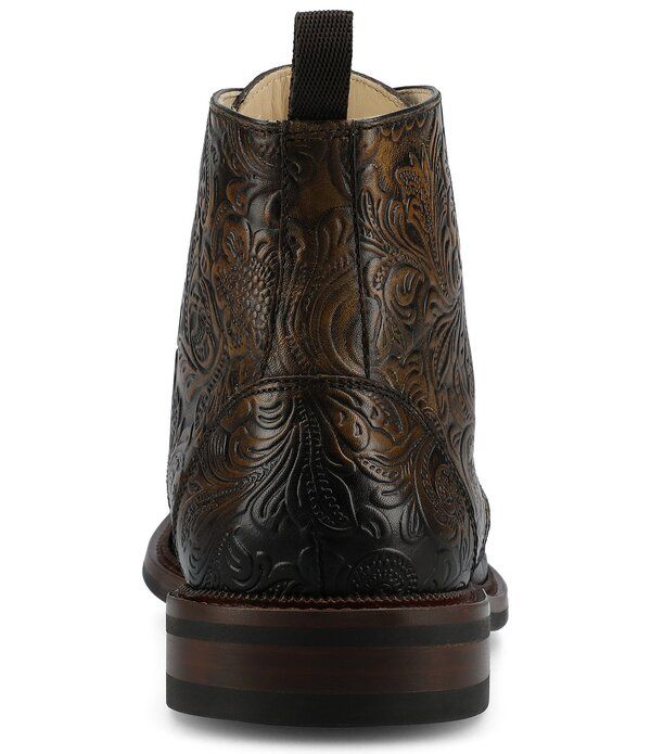 タフト メンズ シューズ ブーツ・レインブーツ フラワー柄 キャップ レザー フラワー Taft Mens Rome Floral Embossed Leather Cap Toe Boots Oro