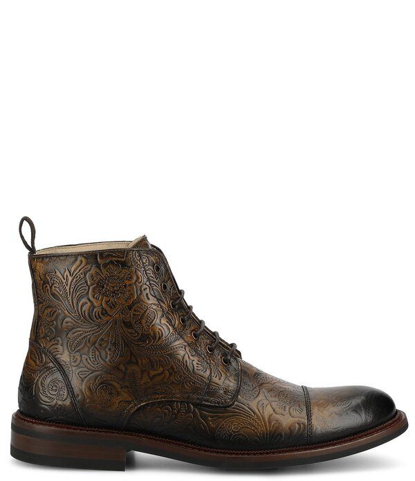タフト メンズ シューズ ブーツ・レインブーツ フラワー柄 キャップ レザー フラワー Taft Mens Rome Floral Embossed Leather Cap Toe Boots Oro