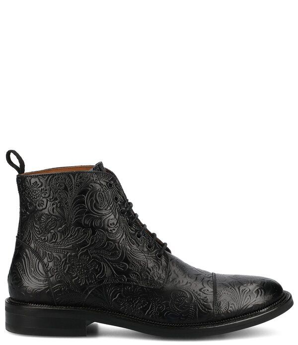 タフト メンズ シューズ ブーツ・レインブーツ フラワー柄 キャップ レザー フラワー Taft Mens Rome Floral Embossed Leather Cap Toe Boots Noi