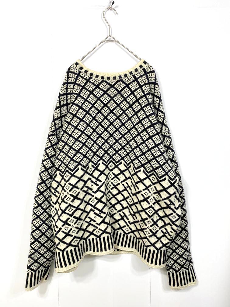 HUM VENT ヒューベント HV202507ER CORAL SANQUHAR SWEATER ニット セーター size3/白×黒 ■■◎メンズ