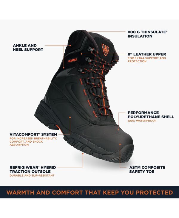 リフリジウェア メンズ シューズ ブーツ・レインブーツ レザー RefrigiWear Mens Polar Force Max Waterproof Insulated 8Inch Leather