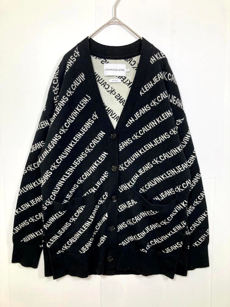 Calvin Klein jeans カルバンクラインジーンズ J217407 定価27500円 カルバンクライン AOP カーディガン sizeXS/黒 ■■◎レディース