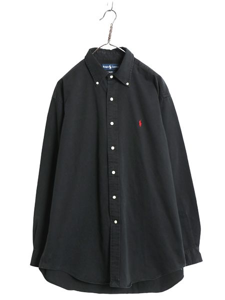 90s ラルフローレン 長袖 ボタンダウン シャツ メンズ L オールド ポロ コットン チノ 長袖シャツ ワイシャツ シンプル ゆったり ブラック