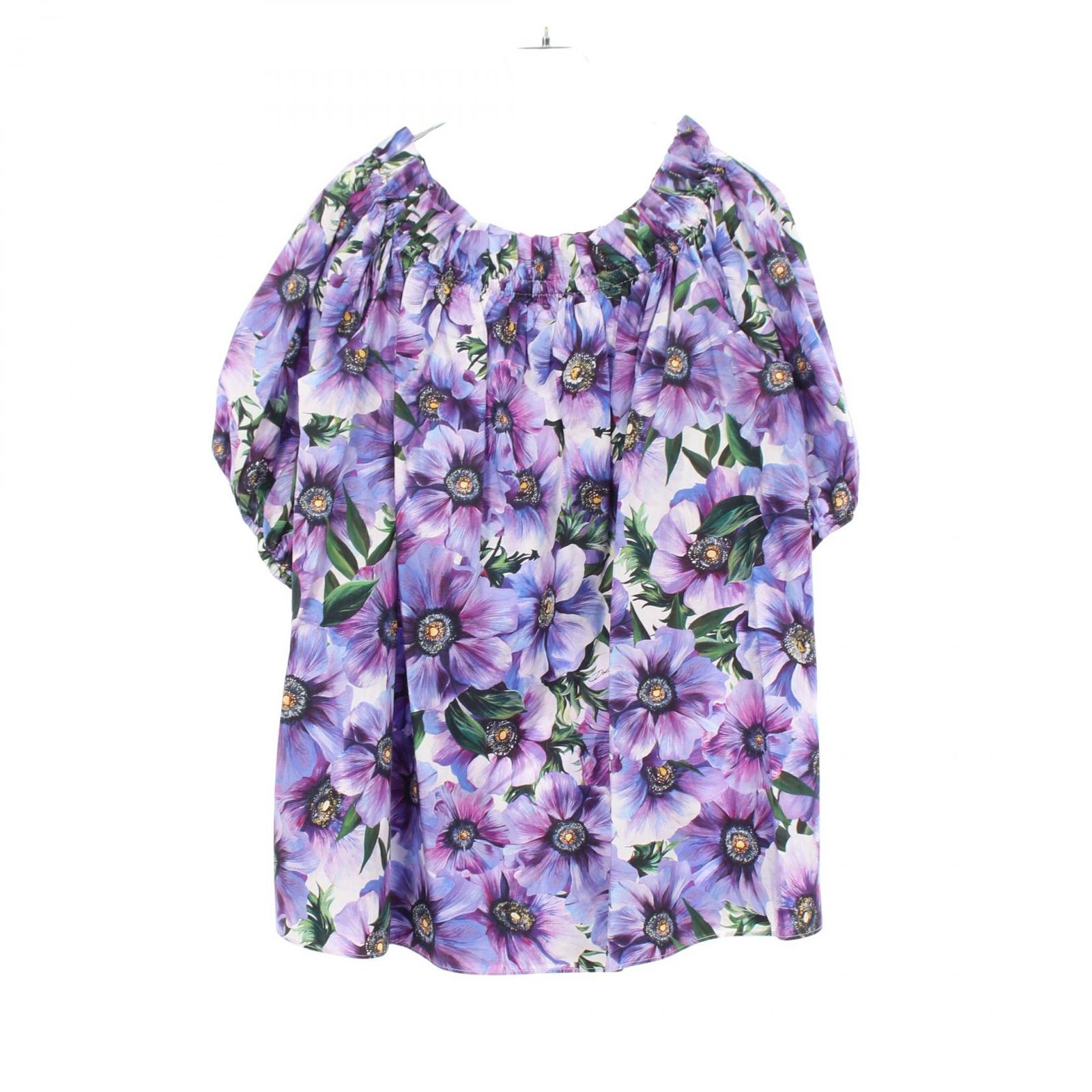 ドルチェアンドガッバーナ DOLCE & GABBANA チュニック オフショルダー 花柄 ブラウス パープル コットン チュニック レディース Used A