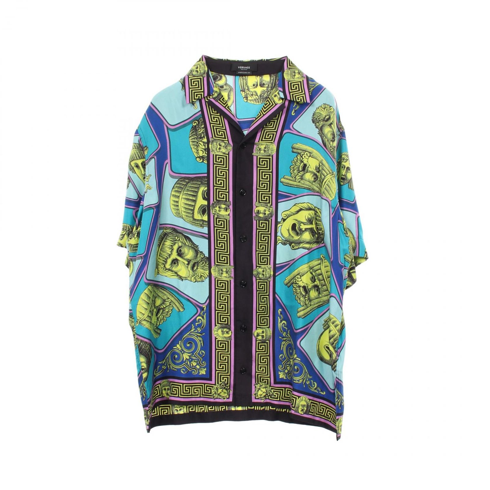 ヴェルサーチ VERSACE Le Maschere 総柄 半袖 1003926-1A06618 シルク シャツ メンズ Used A