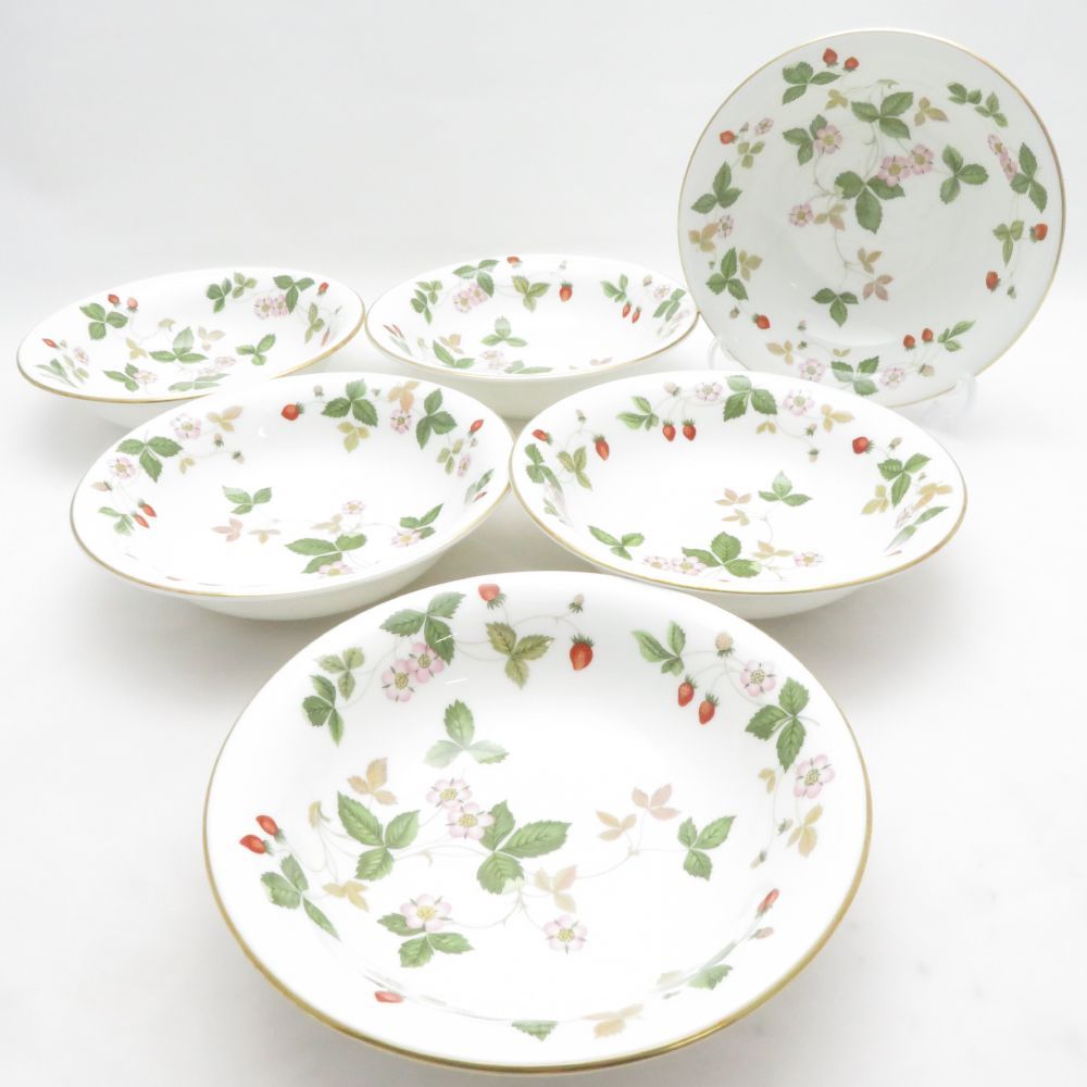 未使用 WEDGWOOD ウェッジウッド ワイルドストロベリー サラダボウル 6枚 セット 15cm フルーツ シリアル 黒壺 SM5480B3