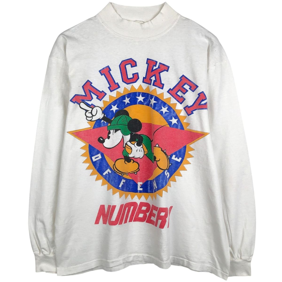 古着 MICKEY MOUSE ミッキーマウス モックネック キャラクタープリントロングTシャツ ロンT メンズL相当/eaa651309