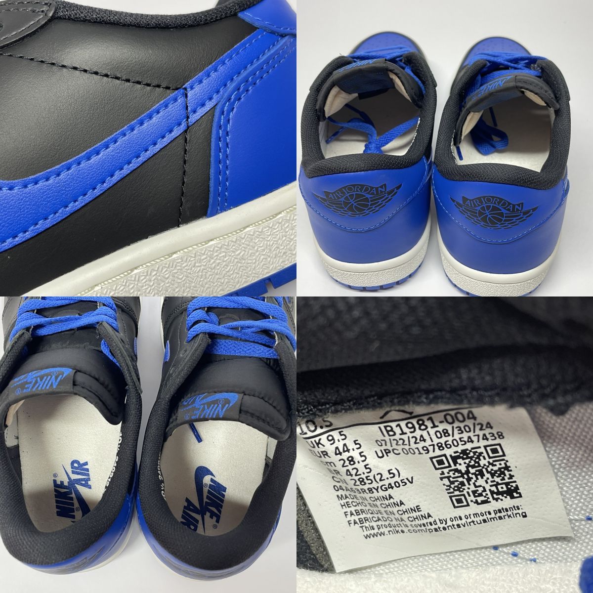 新古品】 Nike ナイキ Air Jordan 1 Low 85 Black and Royal Blue 28.5 