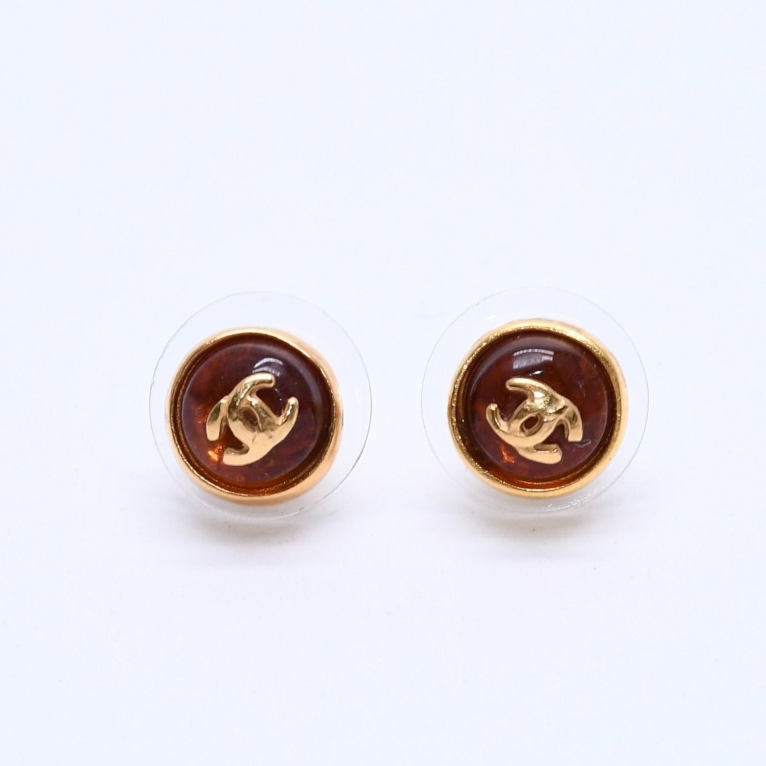 極美品 CHANEL シャネル ピアス ココマーク オレンジラメ ゴールド 99c