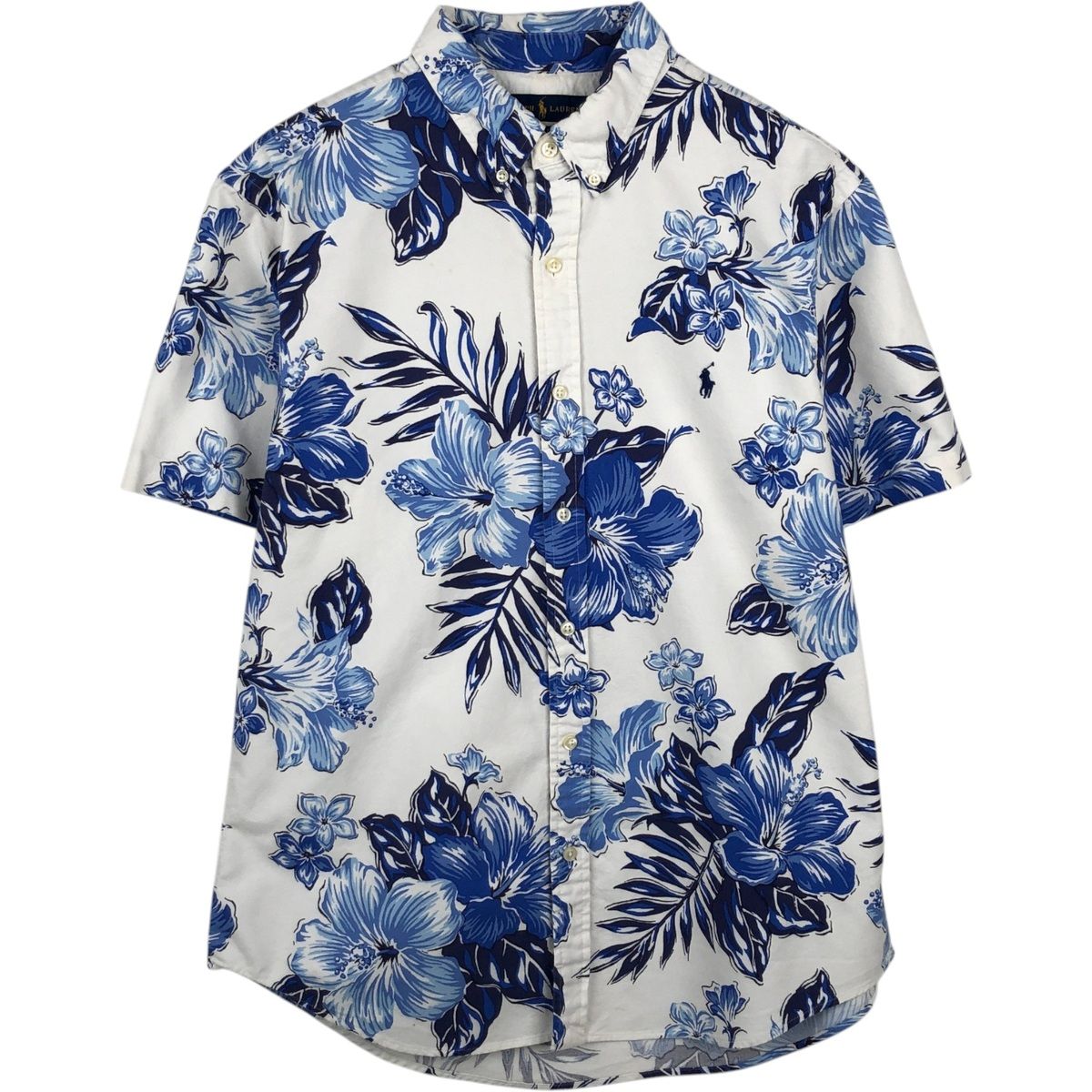古着 ラルフローレン Ralph Lauren SLIM FIT 総柄 花柄 ハイビスカス柄 ボタンダウン ハワイアンアロハシャツ メンズL相当/eaa654281