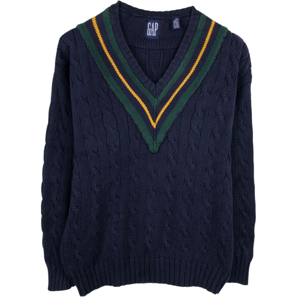 古着 90年代 ギャップ GAP オールドギャップ ケーブル編み Vネック コットン チルデンニットセーター メンズM相当 ヴィンテージ/eaa651547