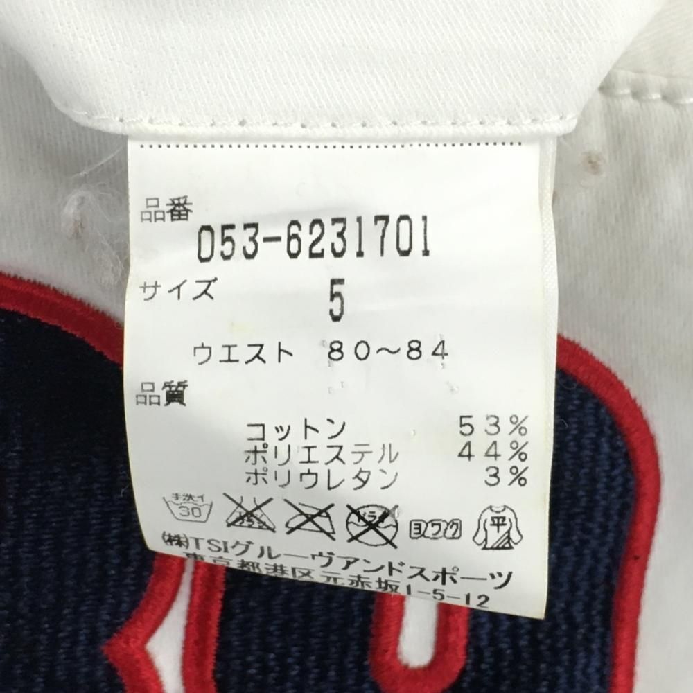 パーリーゲイツ パンツ 白 ロゴネイビー イカリマーク ティー装着可