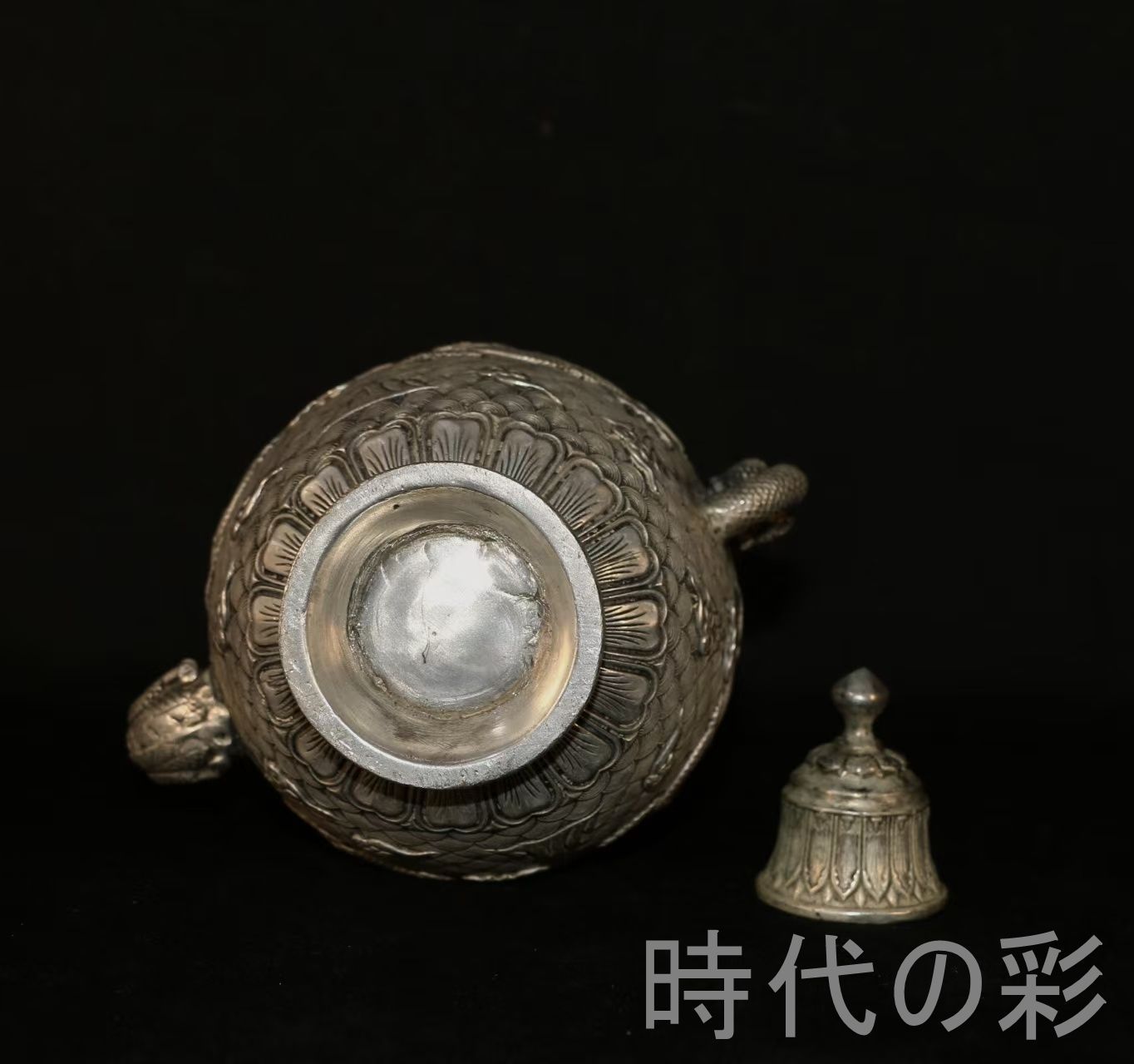 二龍戯珠 提梁壺】銅製鍍銀 龍把手 龍紋 茶壺 急須 茶道具 中国古美術