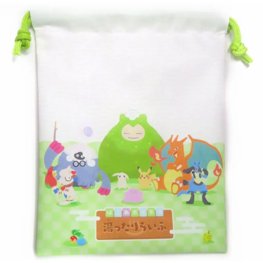 【ぽこあポケモン×極楽湯】　洗面ボウル 巾着 スポンジセット 中古】バッグ キービジュアル お風呂巾着 「ぽこ あ ポケモン×極楽湯