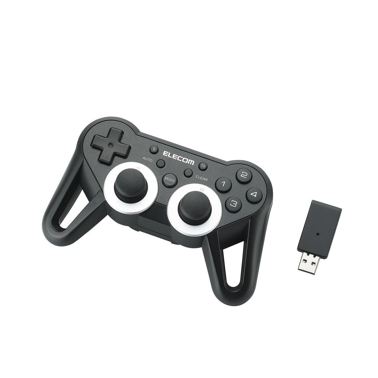 エレコム ゲームパッド ワイヤレス接続 12ボタンアナログスティック搭載 振動/連射 高耐久 ブラック JC-U3412SBK