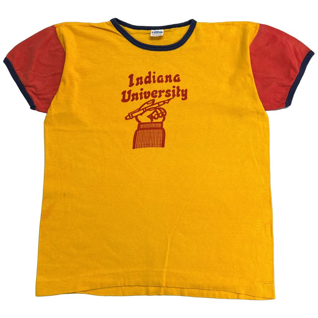 70年代 USA製 Champion チャンピオン リンガーＴシャツ ヴィンテージ カレッジ イエロー(メンズ MEDIUM)中古 古着 Y3993